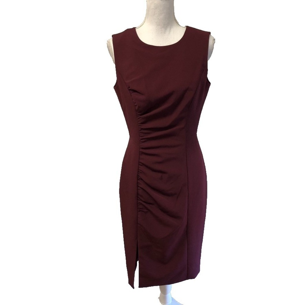 Milly Hera‎ Ruched Sheath Dress Womens Wine Burgundy Sleeveless Career Teacher